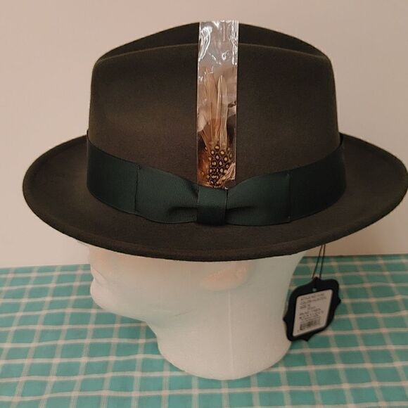 MEN'S MONTIQUE HUNTER GREEN LIGHT FELT 2 1/2" WIDE BRIM PINCH FEDORA HAT. H60 - Picture 2 of 8